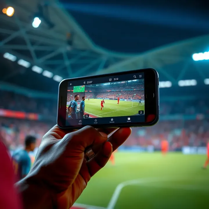 Illustration of a smartphone displaying live streaming of a sports event with secure online betting