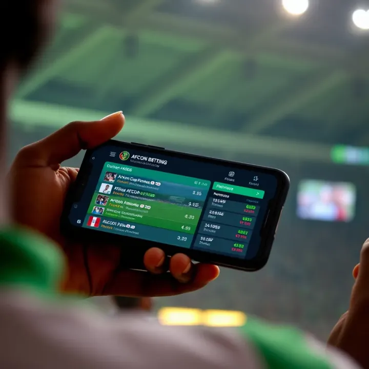 Smartphone displaying live sports betting odds and updates related to African Cup of Nations