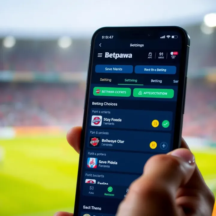 Mobile phone screen displaying Betpawa app interface with betting options