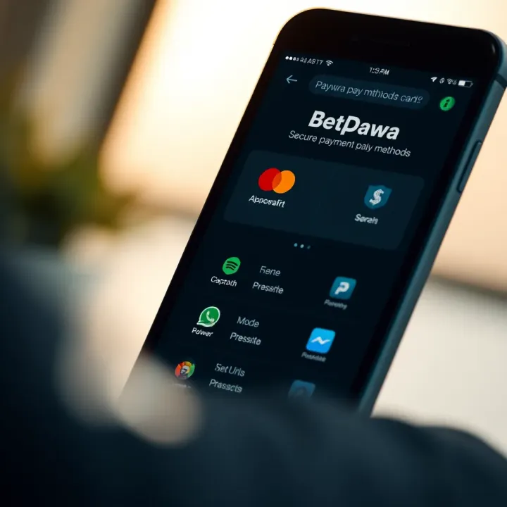 Secure payment icons with BetPawa app screen on mobile device