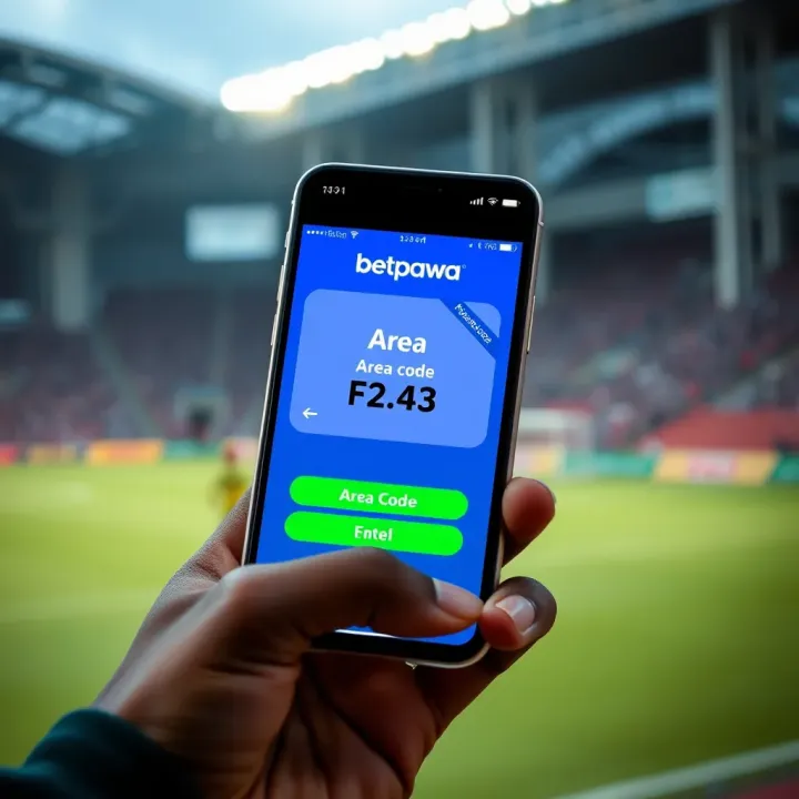 Illustration showing a mobile phone screen with Betpawa app interface highlighting area code input