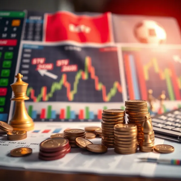 Conceptual illustration of strategic betting with charts and money management tools