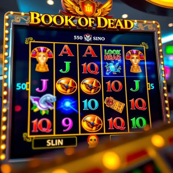 Book of Dead Slot Game Interface on BetPawa Screenshot of the Book of Dead slot game interface with vibrant symbols and reels spinning
