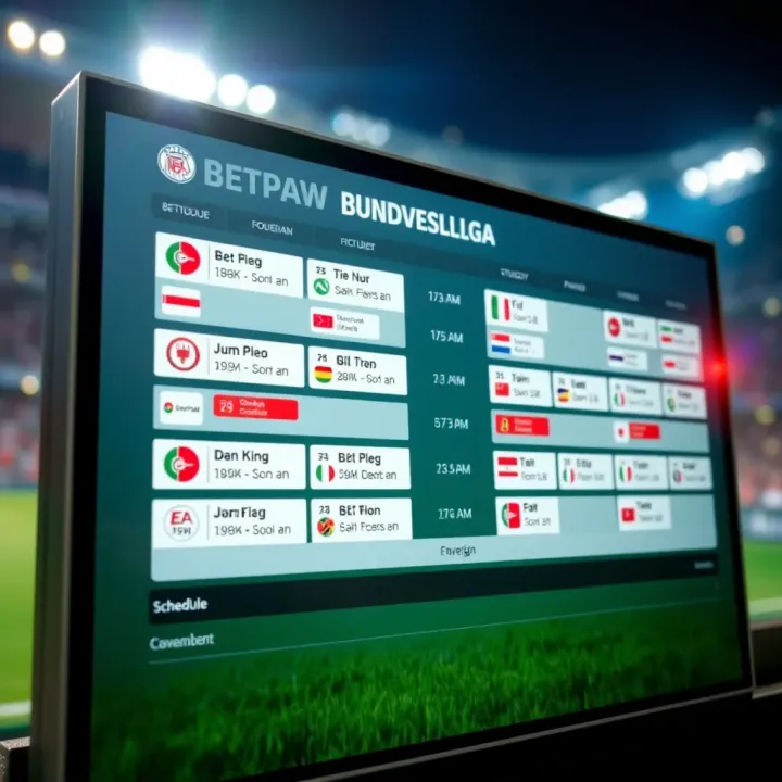 Detailed view of a digital football fixture calendar showing Bundesliga match schedules on Betpawa platform