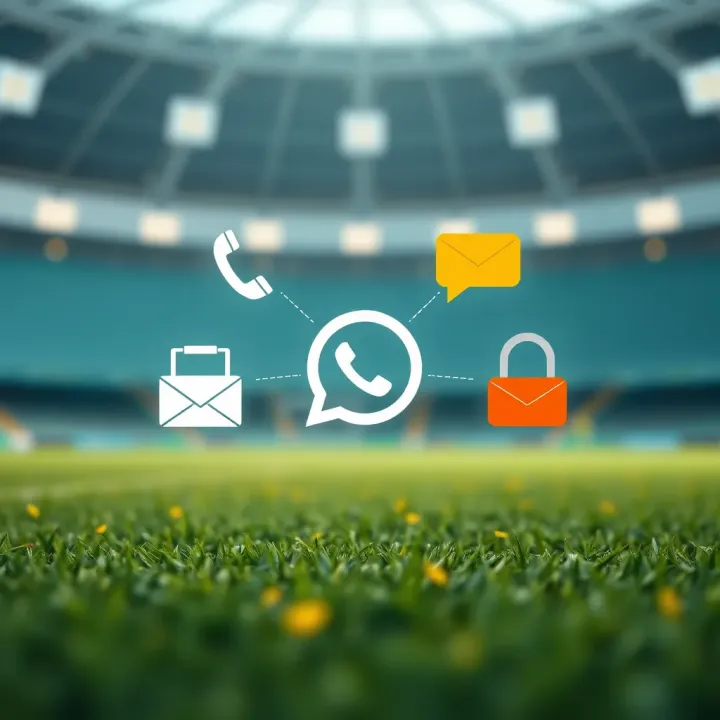 Illustration of communication channels including phone, email, and chat icons
