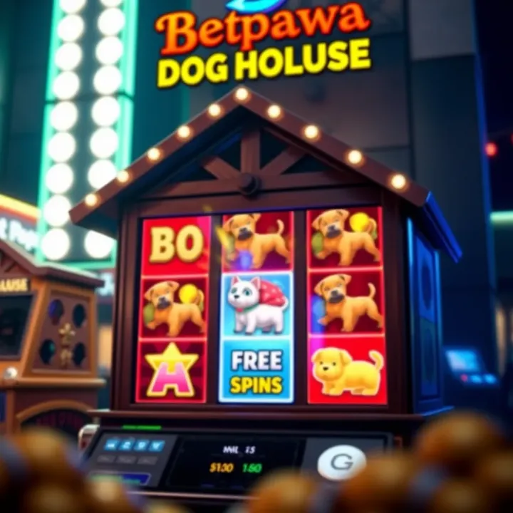 Colorful Dog House slot game interface showing reels and symbols with free spins feature highlighted