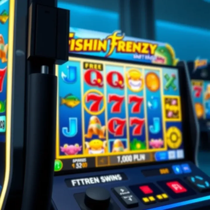 Colorful fishing-themed slot game screen showing symbols and free spins feature