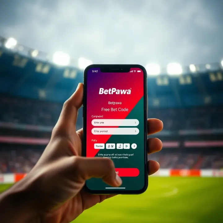 Illustration of a mobile phone displaying the BetPawa free bet code entry screen
