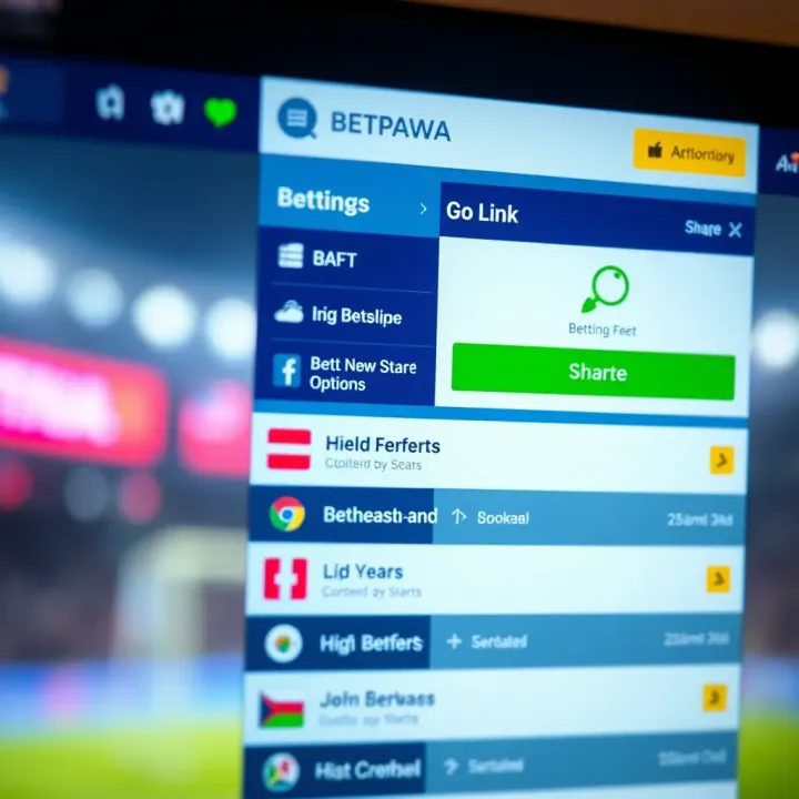 User interface of BetPawa Go Link showing betting options and share button