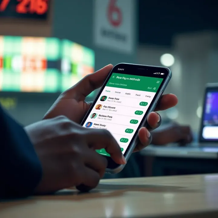 Mobile phone displaying BetPawa secure payment options with Nigerian currency