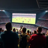 Football stadium filled with fans watching a La Liga match on a giant screen