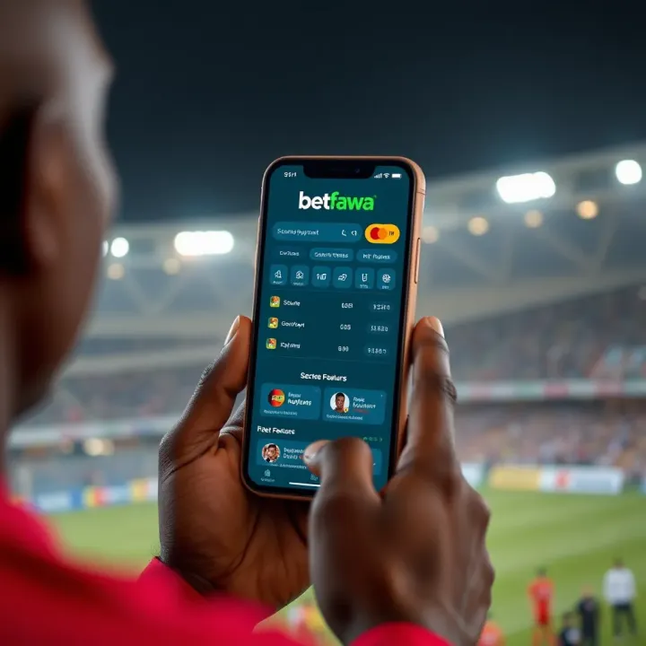 Mobile phone displaying BetPawa app with secure payment and betting features