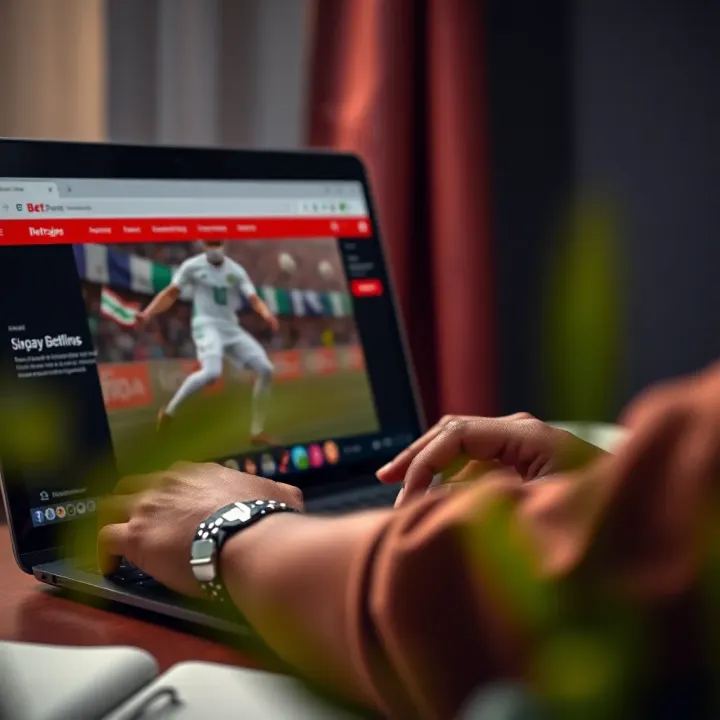 User navigating the BetPawa website on a laptop with Nigerian Naira currency symbols visible