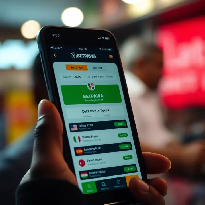 Mobile phone screen showing the Betpawa old mobile shop booking app interface with betting options and transaction details