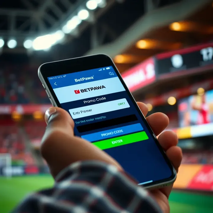 Entering BetPawa Promo Code on Mobile Device Mobile phone screen displaying BetPawa promo code entry interface