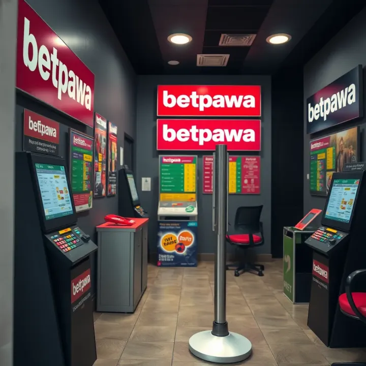 Inside a BetPawa shop displaying the betting terminals, payment options, and signage for safe gambling