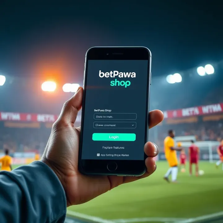 Mobile device displaying BetPawa Shop login screen with secure access features