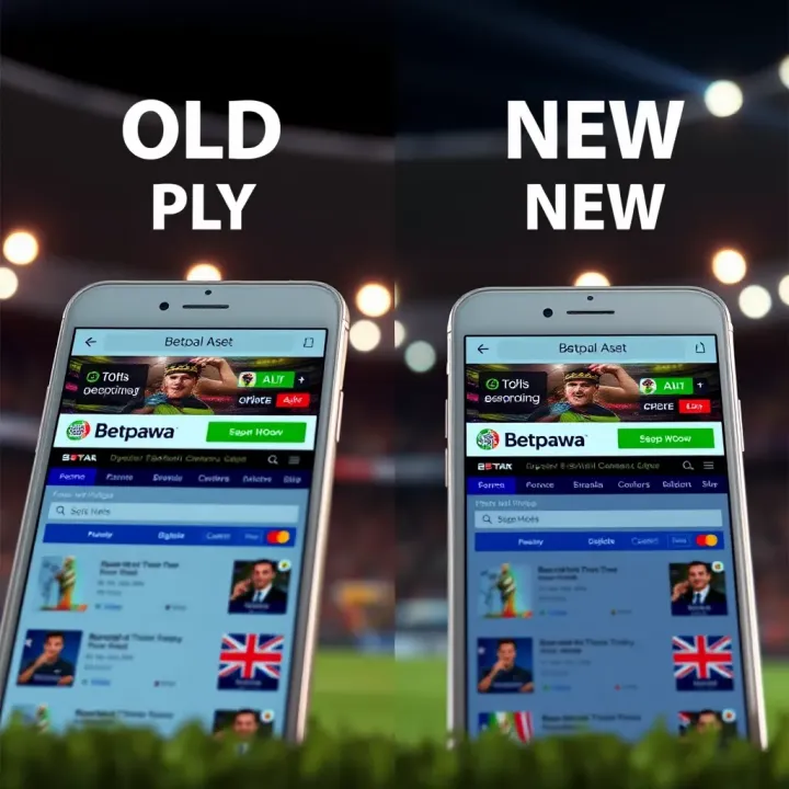 Comparison view showing layout differences between Betpawa old and new mobile site versions