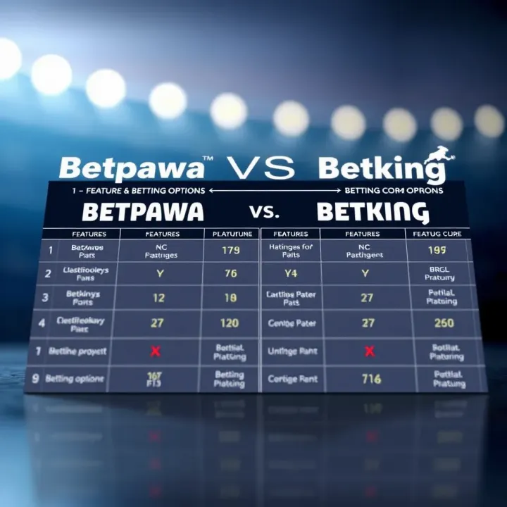 Comparison chart showing features and betting options of Betpawa and Betking platforms