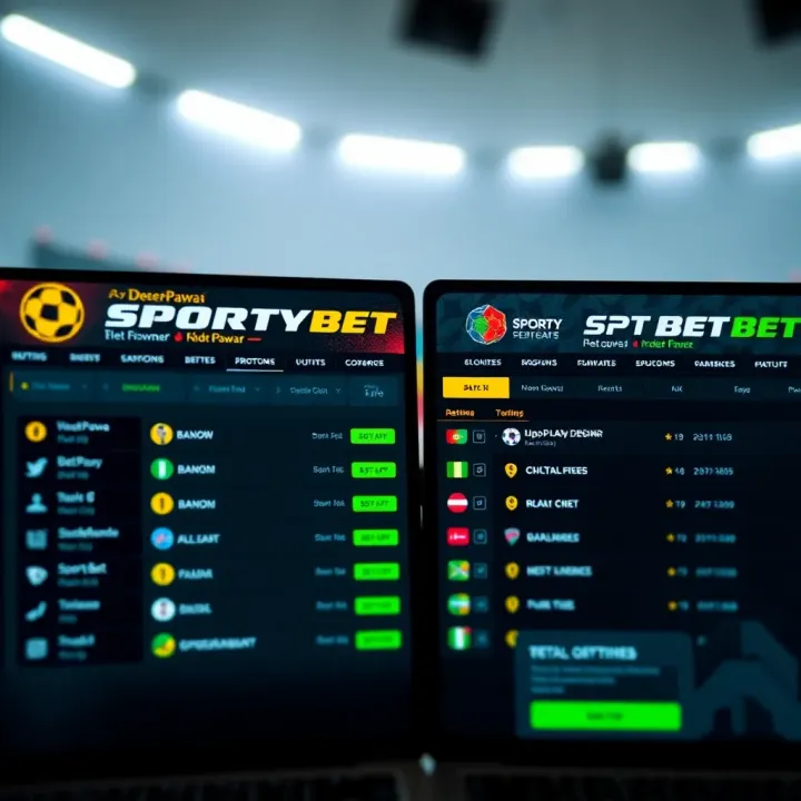Comparison of user interfaces on BetPawa and SportyBet platforms showing betting options