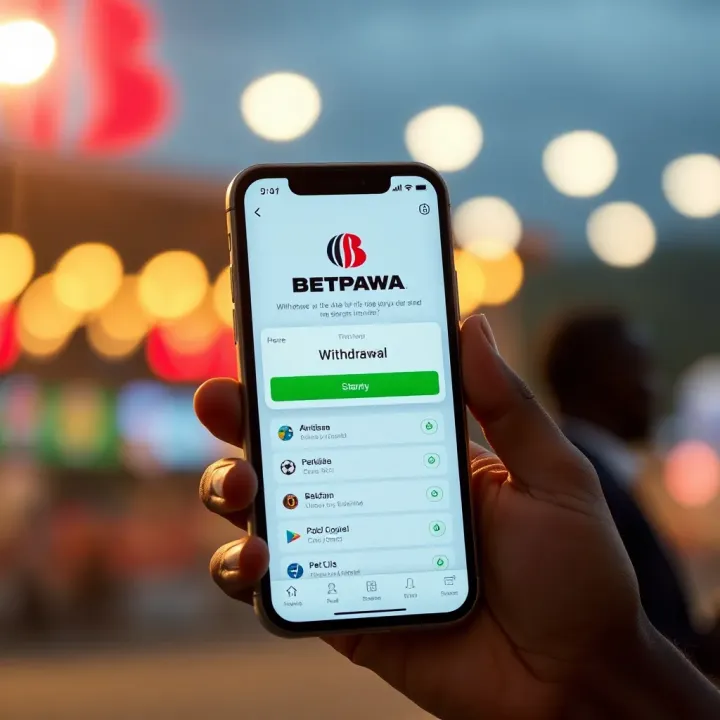 Mobile phone displaying Betpawa app withdrawal interface