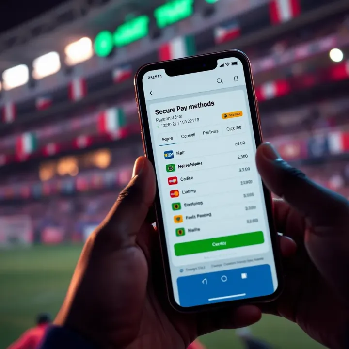Mobile screen showing secure payment methods and naira currency transactions within BetPawa app