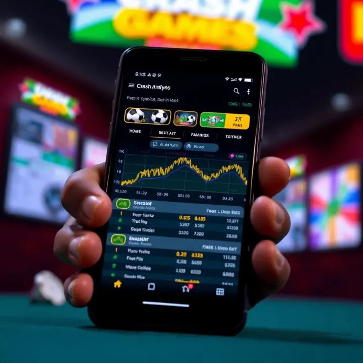 Smartphone screen displaying crash game interface with highlighted trend patterns and betting tools