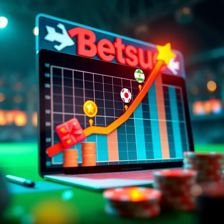 Graph showing upward trend with colorful betting icons illustrating successful strategy application in online gaming