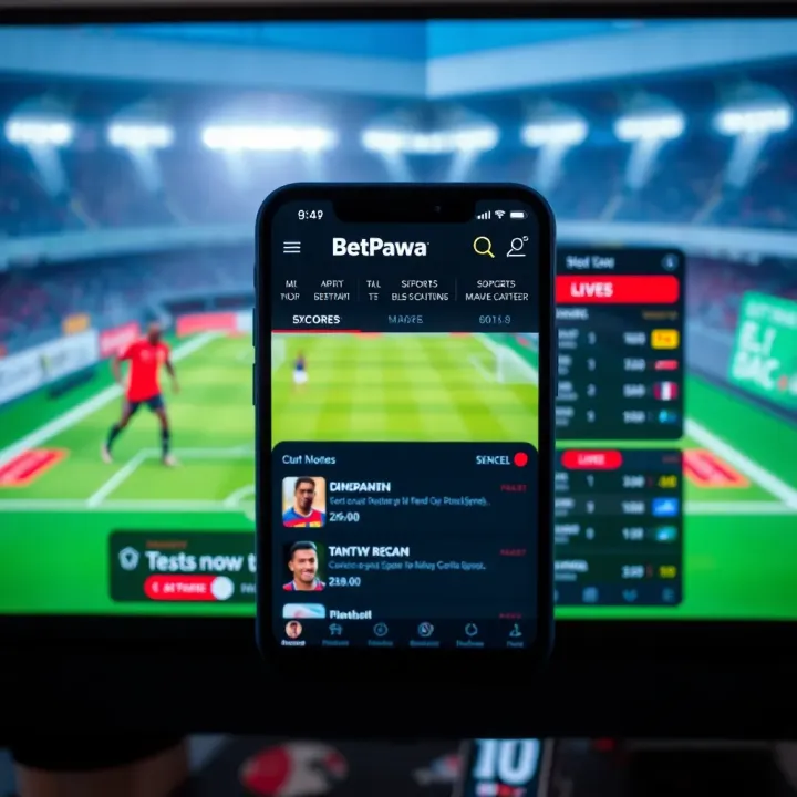 User interface of BetPawa NG app displaying sports betting options and live scores
