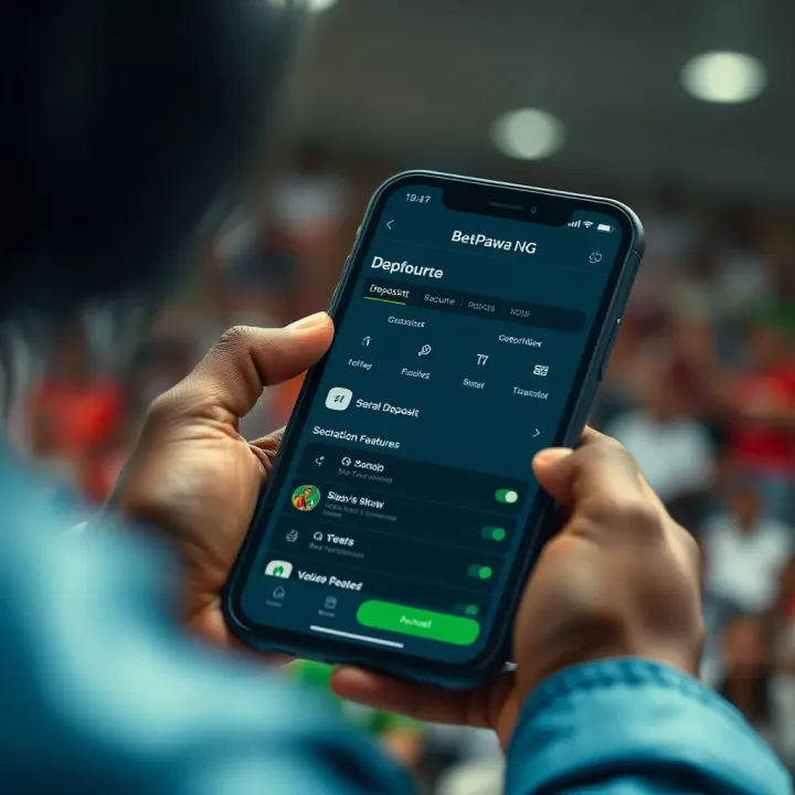 Secure digital transaction on mobile device with BetPawa NG app showing deposit and withdrawal options