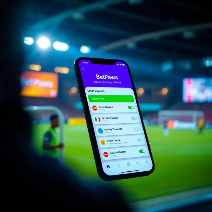 Illustration of mobile phone screen displaying secure deposit options on BetPawa