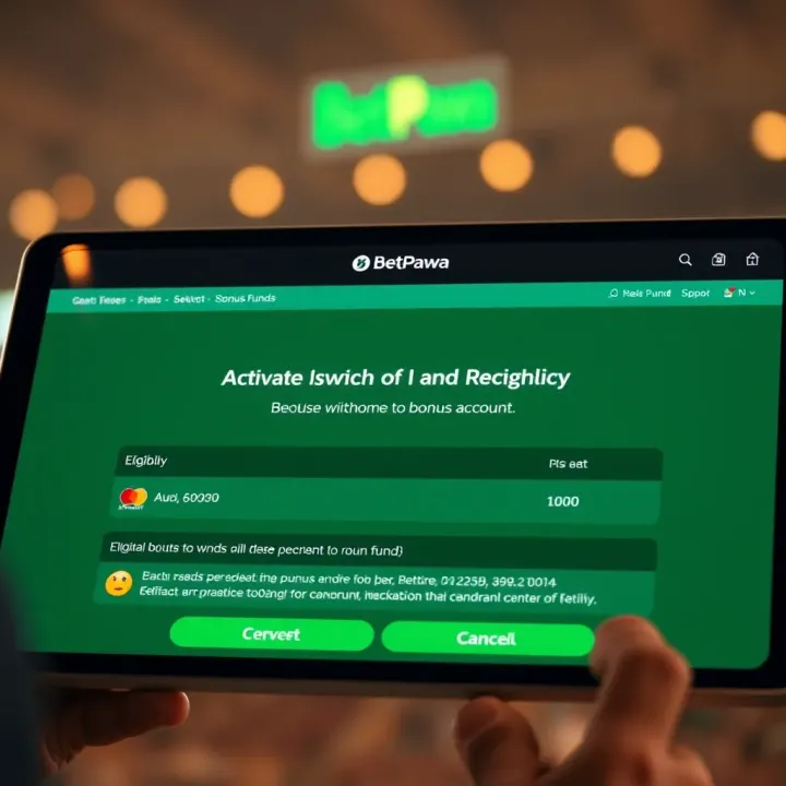 Illustration showing activation of bonus funds and eligibility confirmation on BetPawa