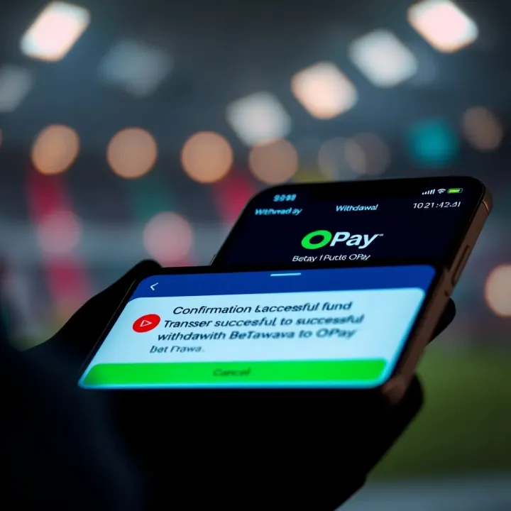 Notification of successful withdrawal transaction from BetPawa to OPay on smartphone