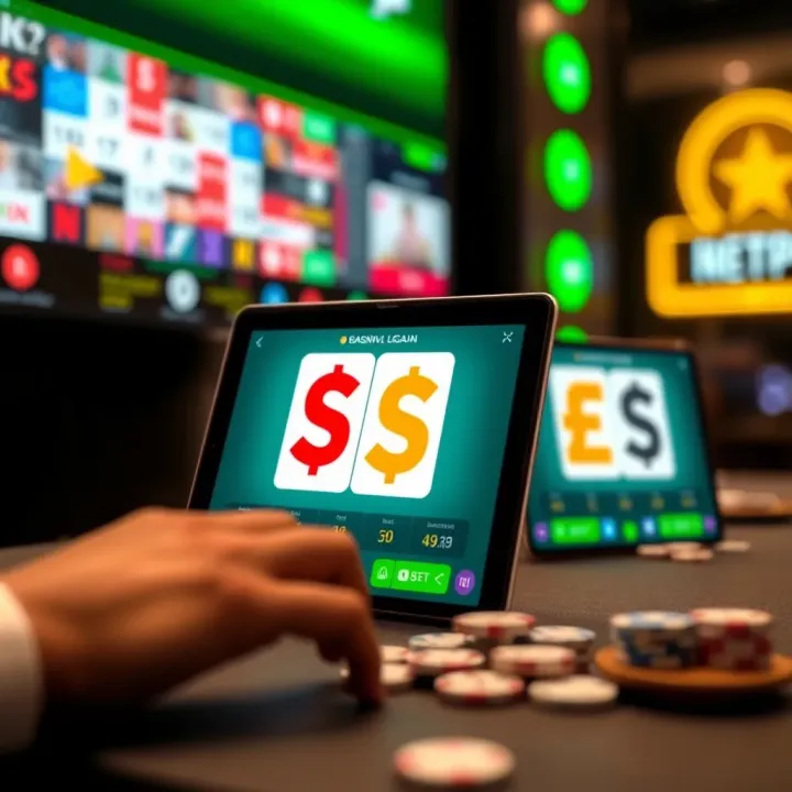 Illustration of digital devices displaying online gambling platforms with currency symbols