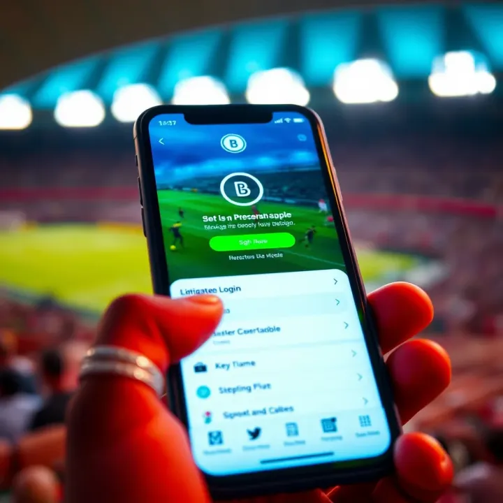 Mobile device showing Betpawa login screen highlighting key features and navigation menu