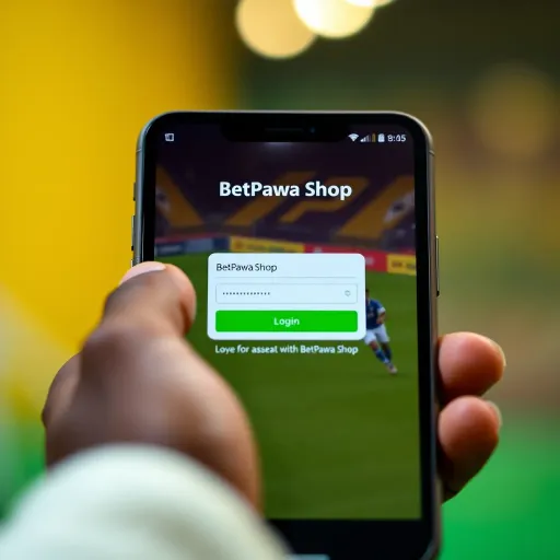 Smartphone screen displaying BetPawa Shop login interface with visible username and password fields