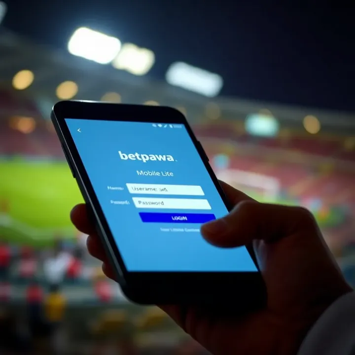 Mobile phone screen displaying Betpawa Mobile Lite login interface with username and password fields