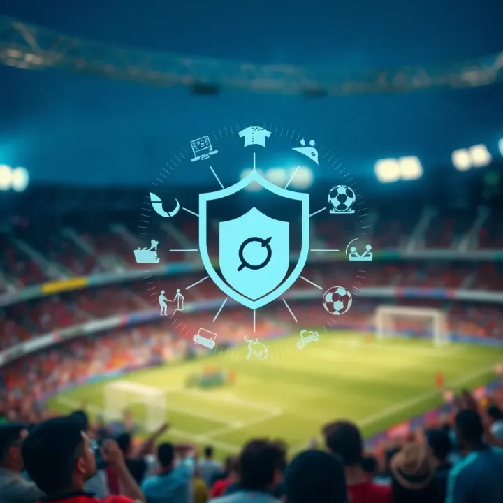 Conceptual graphic depicting secure and responsible online betting practices with sports icons and shield symbol