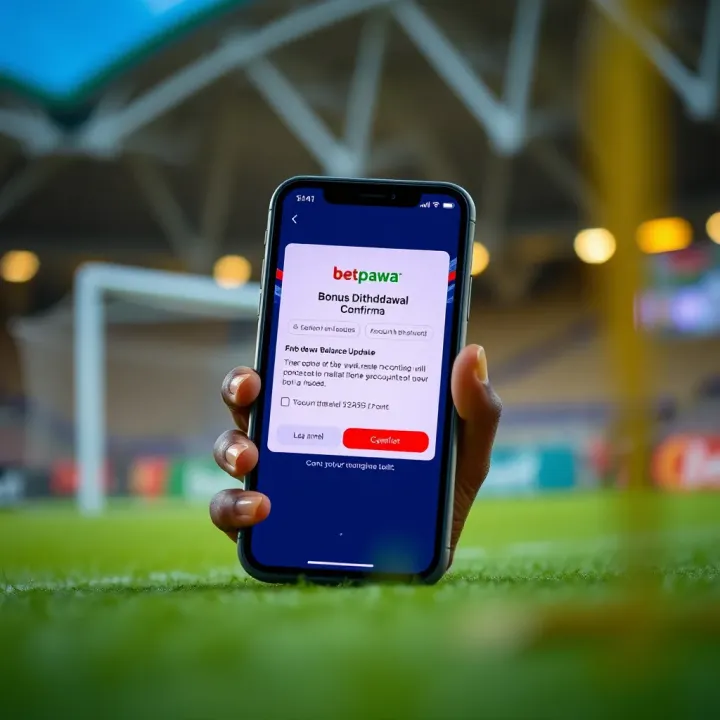 Mobile phone displaying Betpawa withdrawal confirmation and account balance update
