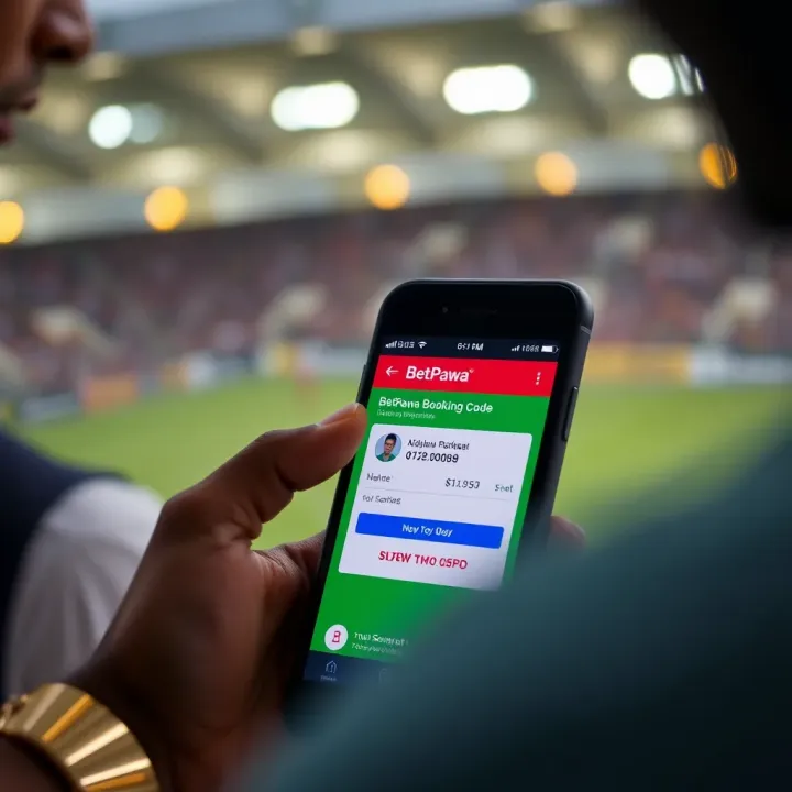 Mobile phone displaying a BetPawa booking code for placing tomorrow's bet in Nigeria