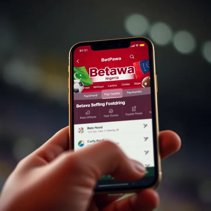 Mobile phone displaying BetPawa Nigeria app with betting options and payment methods for a seamless wagering experience