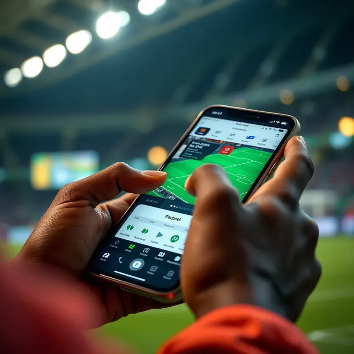 User navigating BetPawa mobile app on smartphone for placing bets