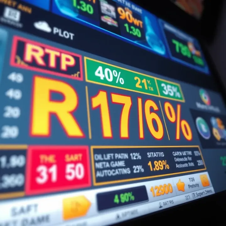 Illustration of digital interface highlighting RTP percentage and game statistics