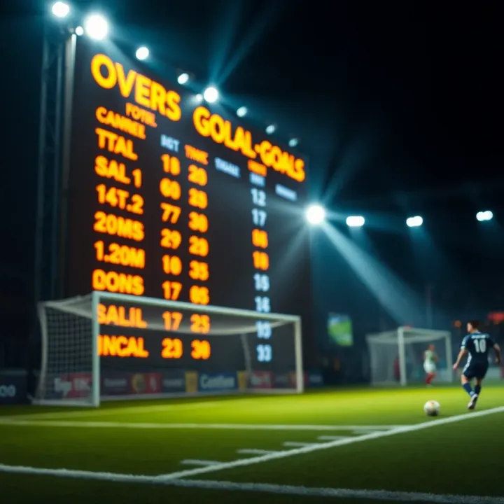 Illustration showing a football match scoreboard highlighting total goals scored during the game